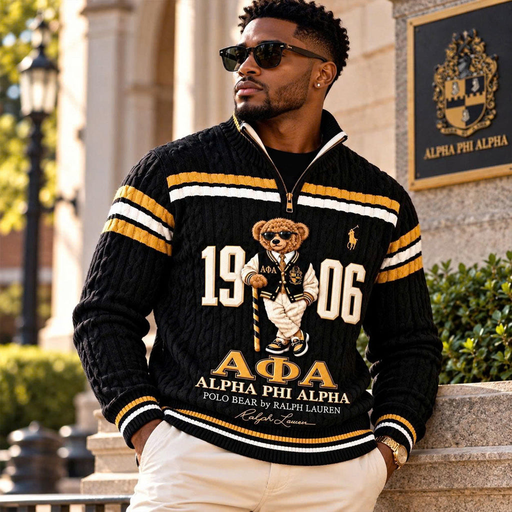 Premium Varsity Cable-Knit Quarter-Zip Sweater ALK YPT APA 3010261