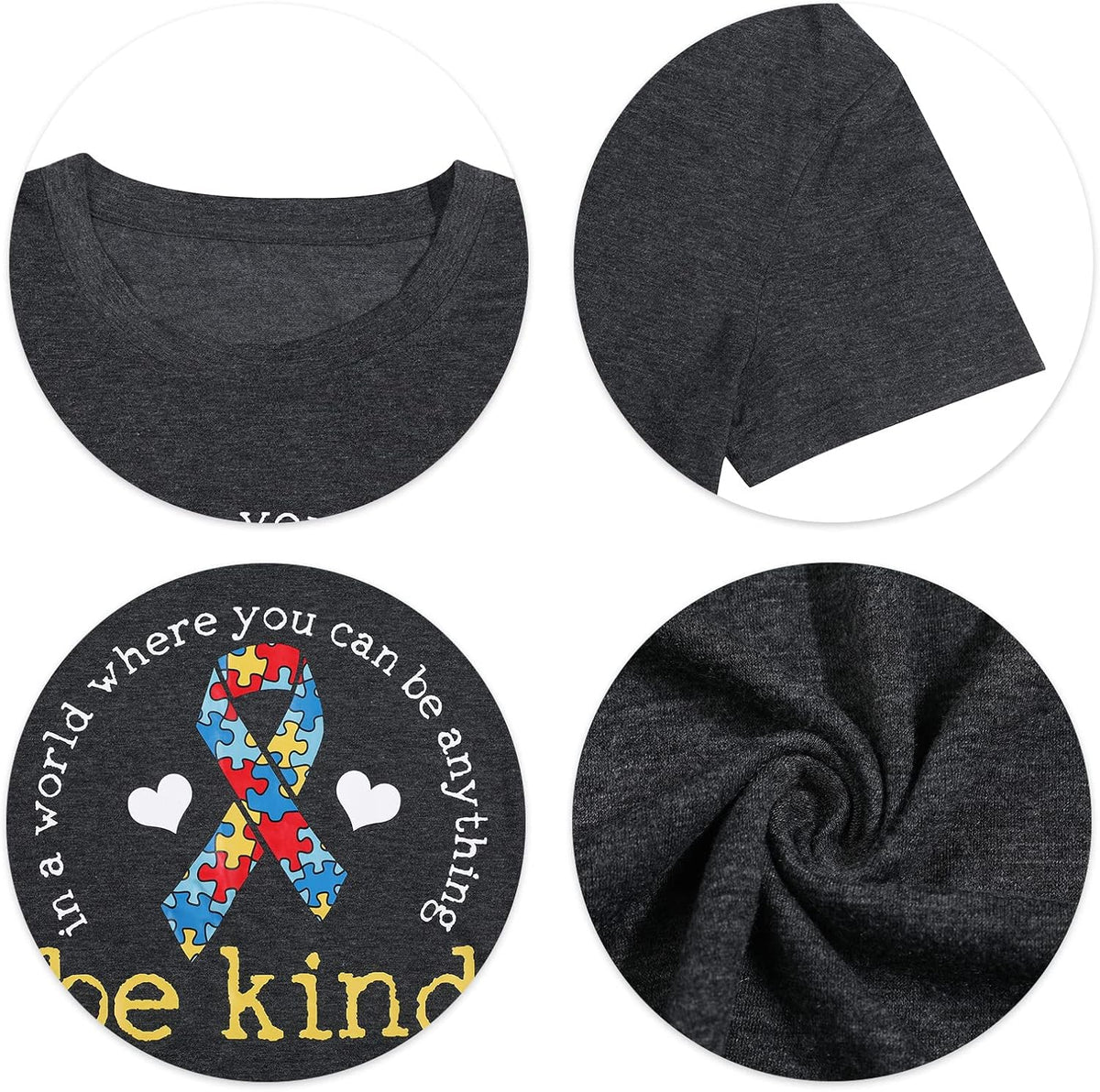 Be Kind Shirt for Women Autism Awareness T Shirts Autism Puzzle Graphic Casual Positive Tee Tops