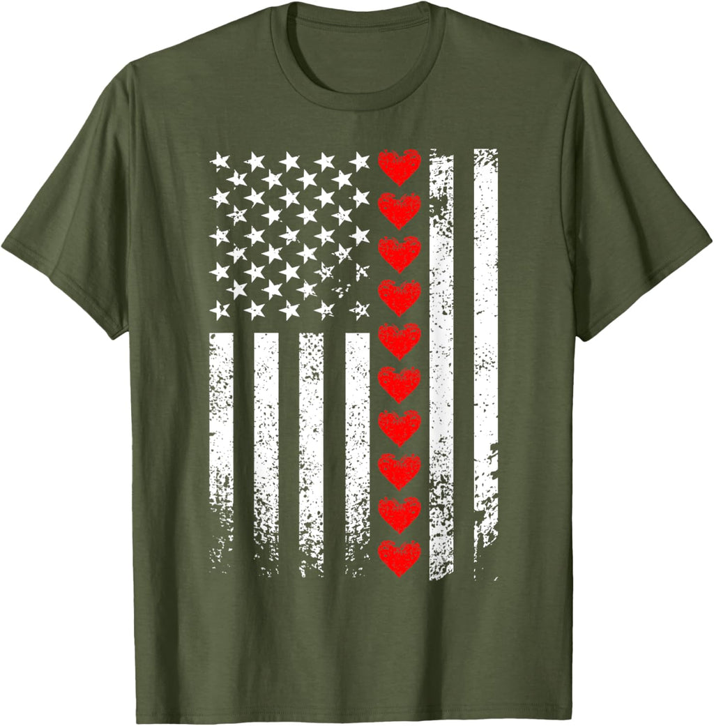 Vintage Valentines Day American Flag Hearts Mens Boys Kids